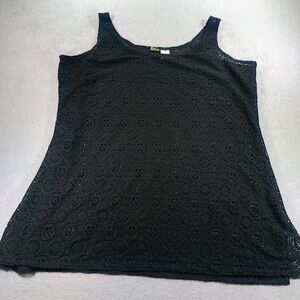 Islander Womens Eyelet Crochet Tank Top Black 1X Sleeveless Knit